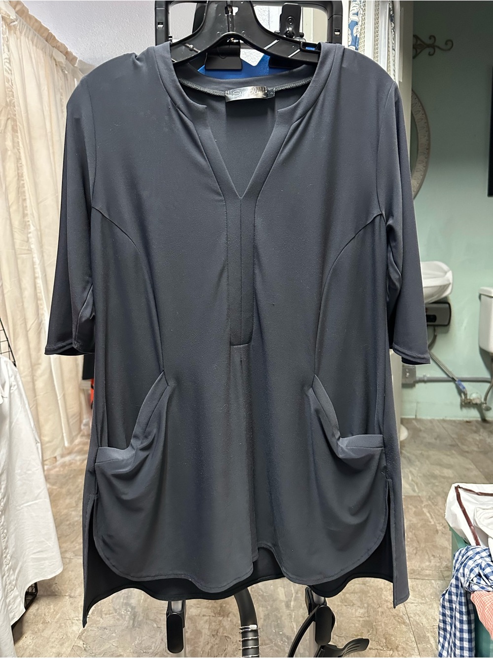 Sympli Navy V-Neck Tunic with Front Pockets